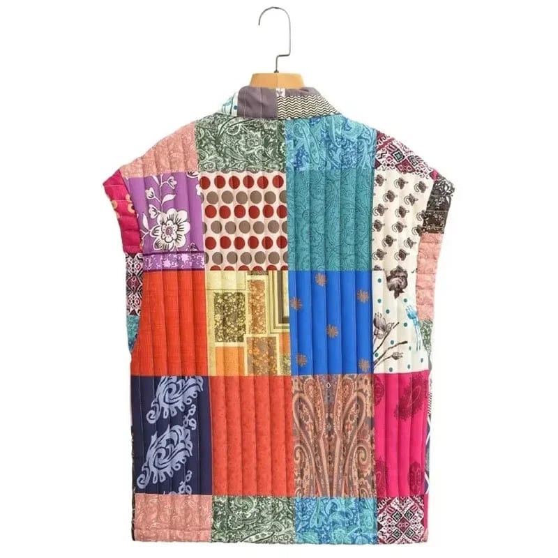 Ärmlös patchwork-stil quiltad väst - Hedvig