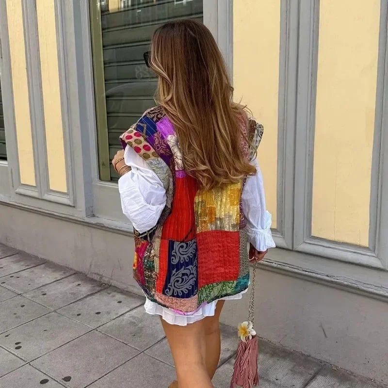 Ärmlös patchwork-stil quiltad väst - Hedvig