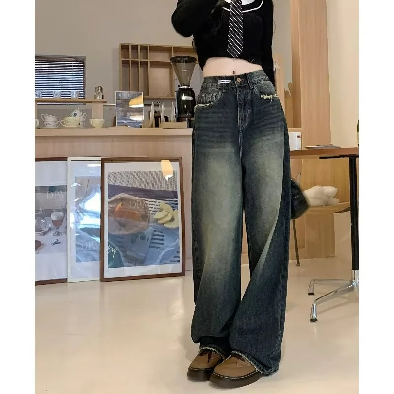 Retro raka lösa jeans med vida ben - Celestia