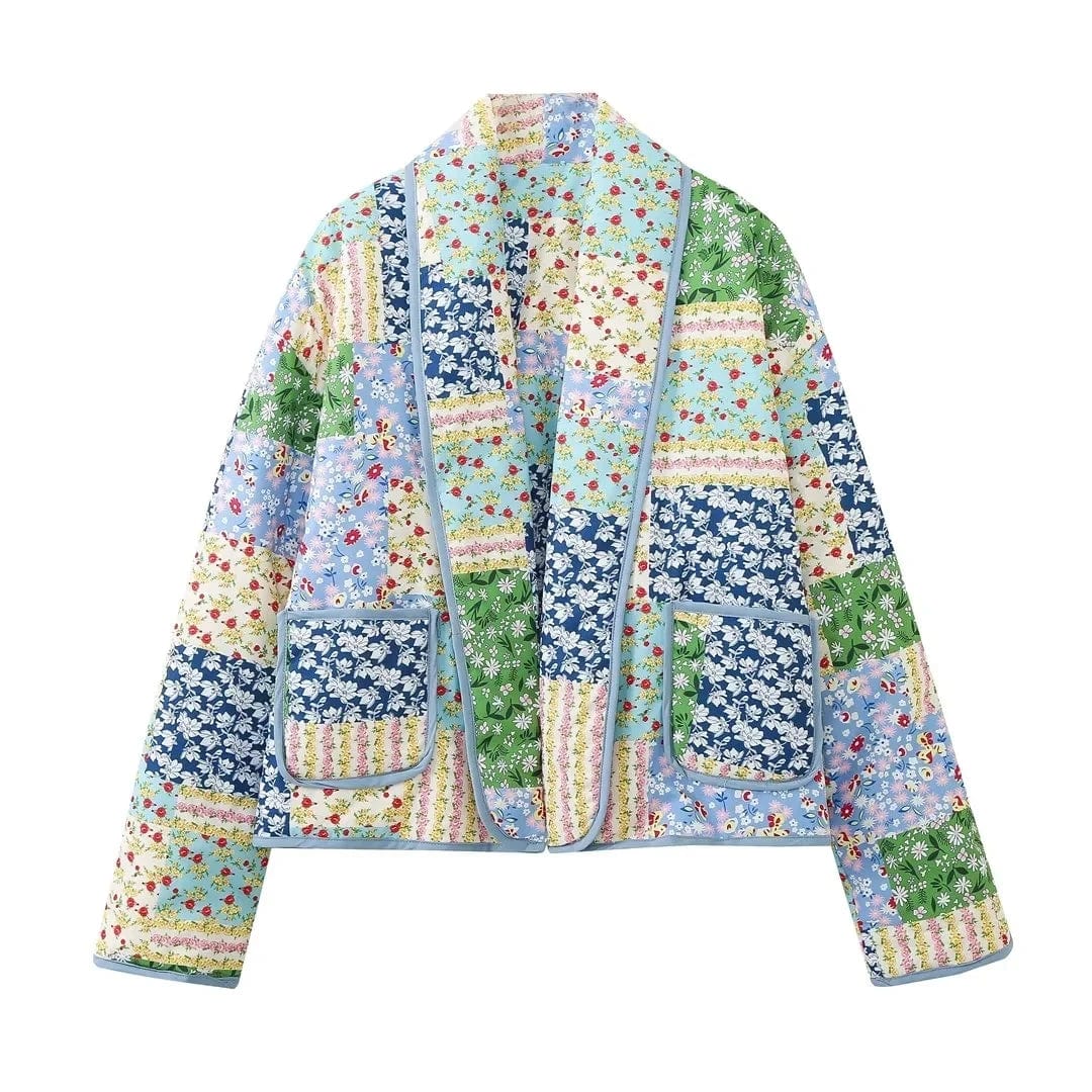Quiltad jacka med blommigt patchwork - Margareta