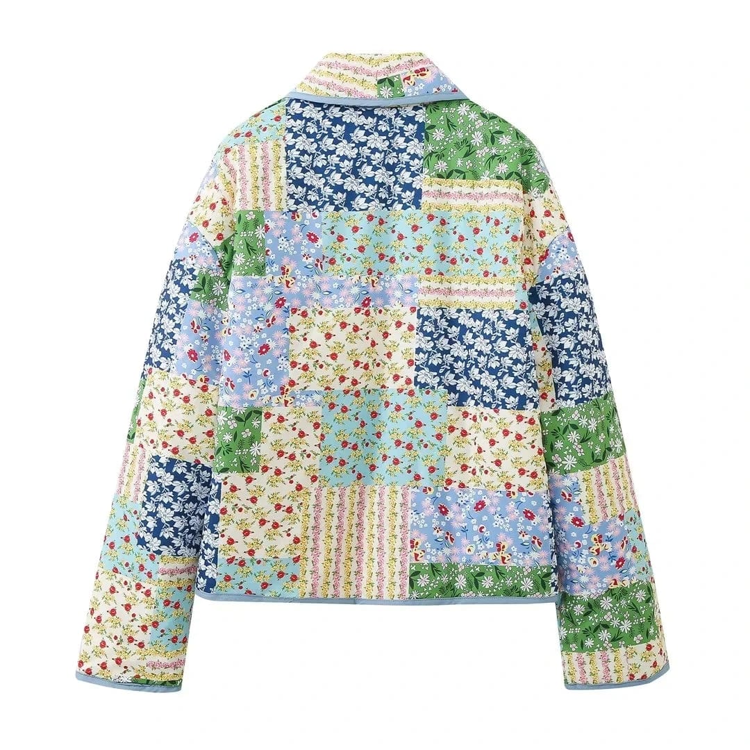 Quiltad jacka med blommigt patchwork - Margareta