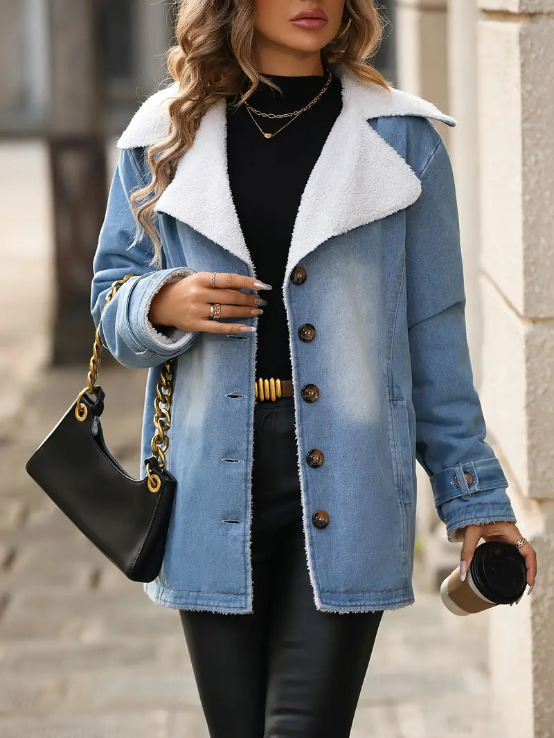 Snygg jeansjacka för kvinnor med fleecefoder - Patricia