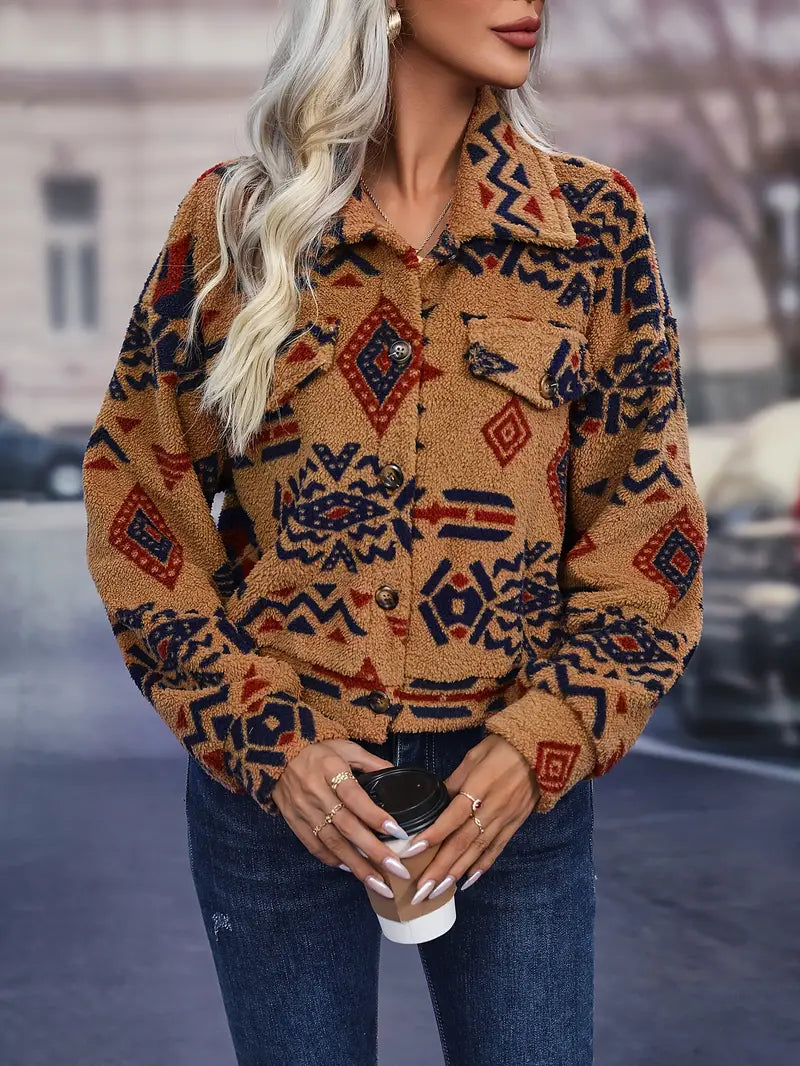 Långärmad jacka med vintage aztekiskt mönster - Karna