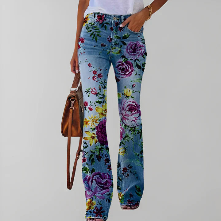 Raka jeans med blommönster -  Blondina