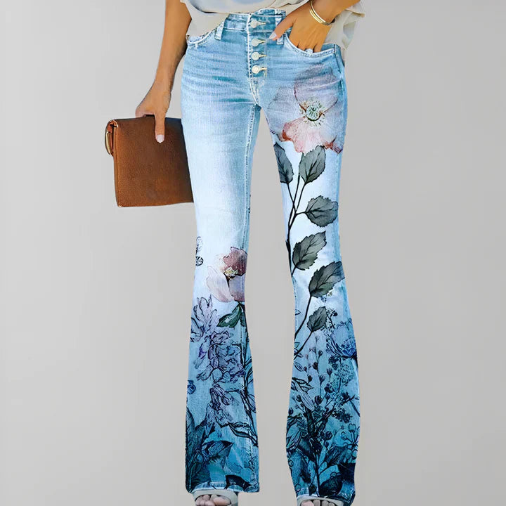 Raka jeans med blommönster -  Blondina