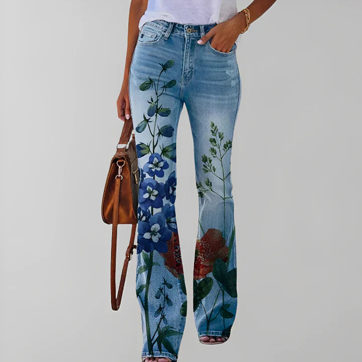 Raka jeans med blommönster -  Blondina