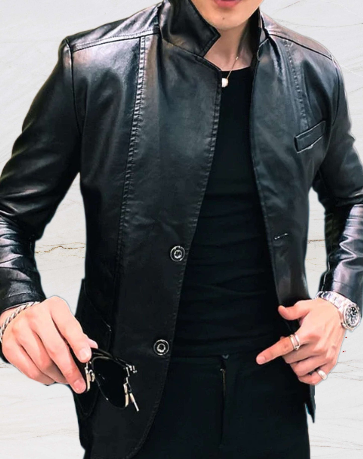 Avslappnad, slimmad skinnjacka med fickor - Sven