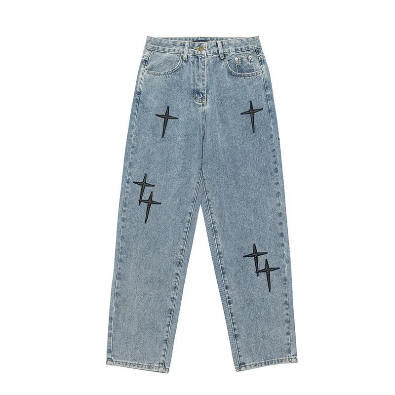 Korsbroderade retrotvättade baggy jeans för män - Jon