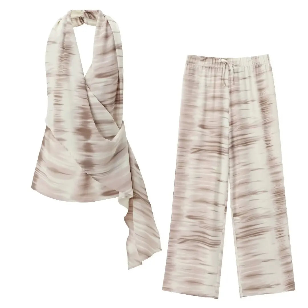 Halter Neck Tie Dye Top & Wide Leg Byx Set - Novalie