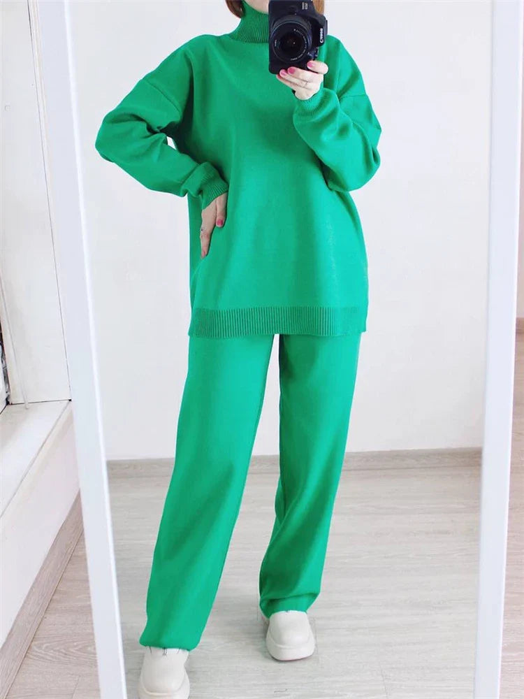 Vinter 2-delad turtleneck tröja & byxor set - Helga