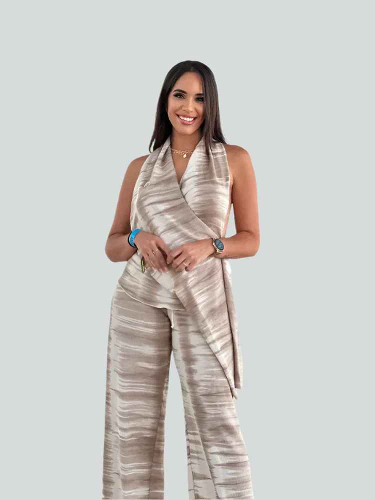 Halter Neck Tie Dye Top & Wide Leg Byx Set - Novalie