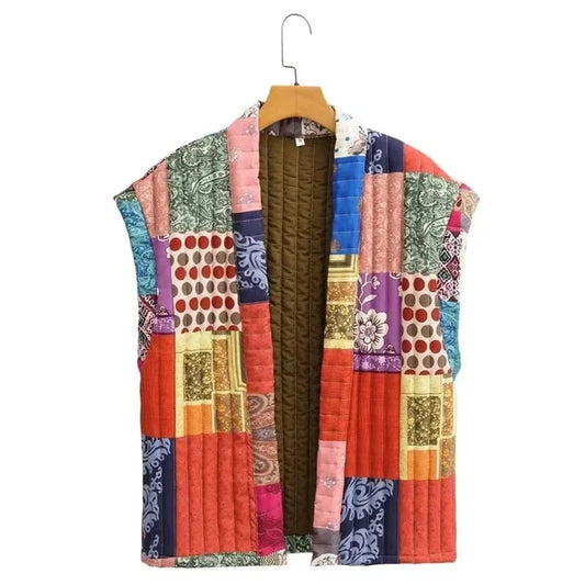 Ärmlös patchwork-stil quiltad väst - Hedvig